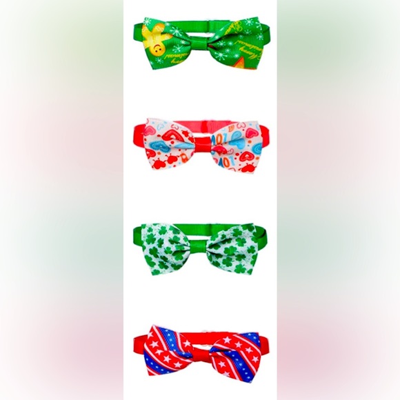Bow Tie Collars 4 Holiday Pieces Dogs Cats Christmas Valentine St Patty July 4th - Picture 2 of 15